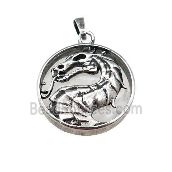 Alloy Zinc Dragon Pendant With Clear Quartz Antique Silver