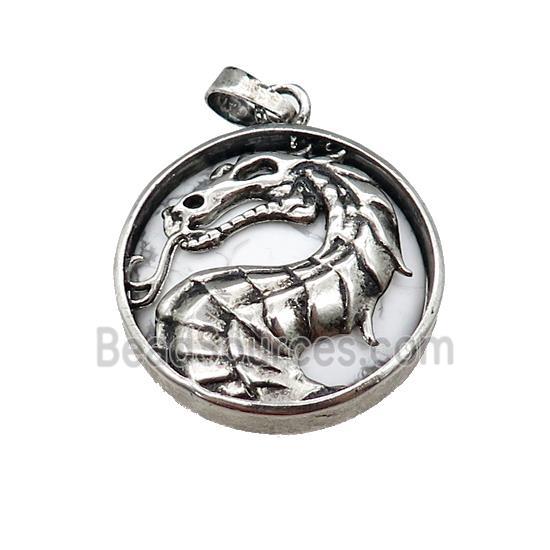 Alloy Zinc Dragon Pendant With White Howlite Antique Silver