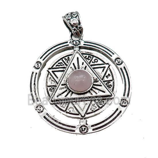 Zinc Alloy David Star Pendant Pave Rose Quartz Circle Antique Silver