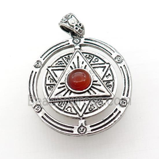 Zinc Alloy David Star Pendant Pave Red Agate Circle Antique Silver