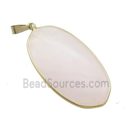 Natural Pink Rose Quartz Oval Pendant Gold Plated