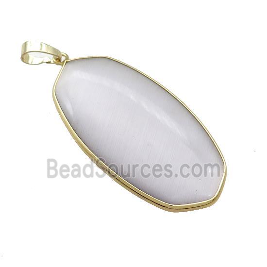 White Cat Eye Glass Oval Pendant Gold Plated