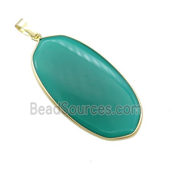 Green Cats Eye Glass Oval Pendant Gold Plated