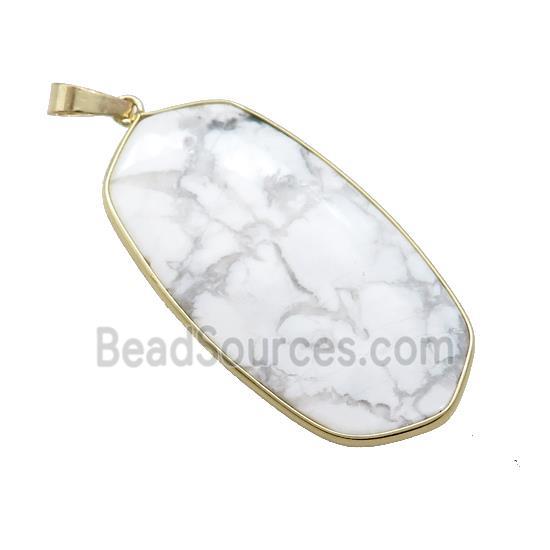 Natural White Howlite Turquoise Oval Pendant Gold Plated