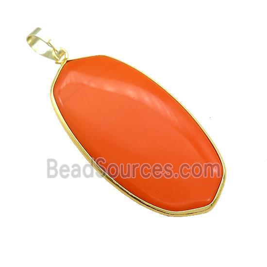 Orange Howlite Oval Pendant Dye Gold Plated