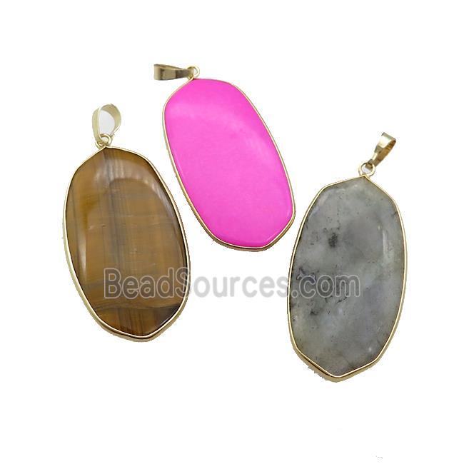 Mixed Gemstone Oval Pendant Dye Gold Plated