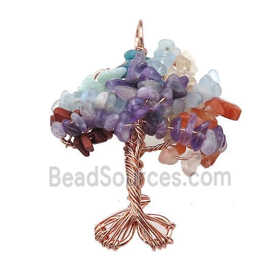 Natural Gemstone Chakra Pendant Tree Of Life Copper Wire Wrapped Rose Gold