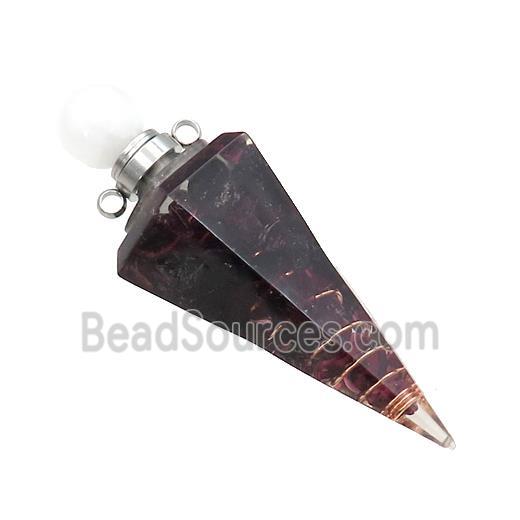 Natural Garnet Chips Perfume Bottle Pendant Resin Cone Platinum Plated