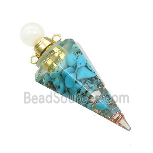 Blue Magnesite Turquoise Chips Perfume Bottle Pendant Resin Cone Gold Plated