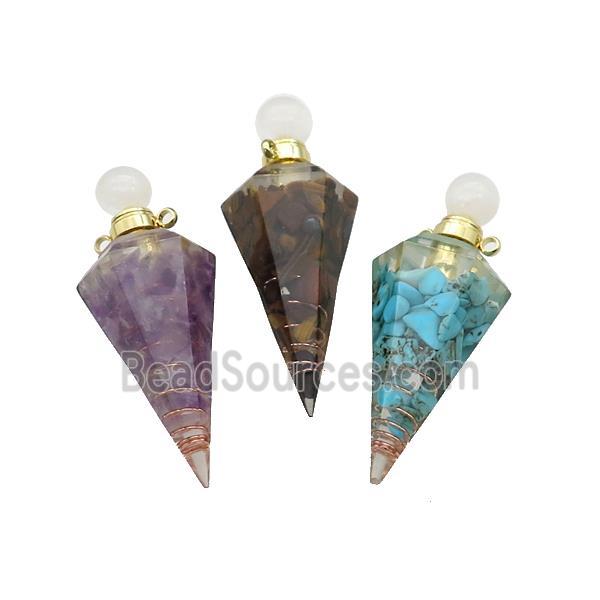 Natural Gemstone Chips Perfume Bottle Pendant Resin Cone Gold Plated Mixed