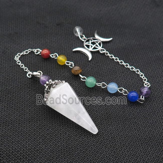 Natural Clear Quartz Pendulum Pendant With Gemstone Chakra Chain Platinum Plated