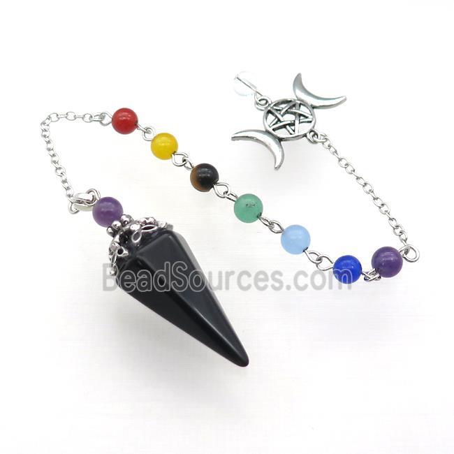 Black Obsidian Pendulum Pendant With Gemstone Chakra Chain Platinum Plated