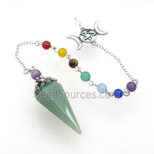 Natural Green Aventurine Pendulum Pendant With Gemstone Chakra Chain Platinum Plated