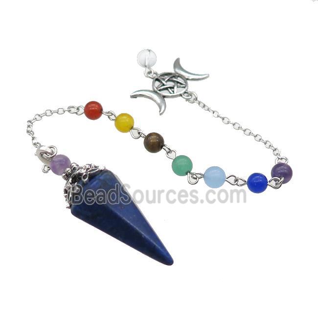 Blue Lapis Lazuli Pendulum Pendant With Gemstone Chakra Chain Platinum Plated