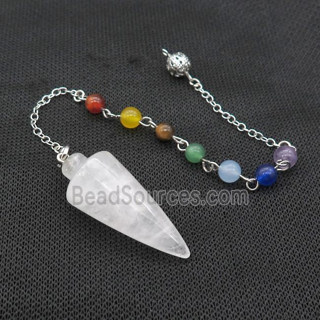 Clear Quartz Pendulum Pendant With Gemstone Chakra Chain Platinum Plated