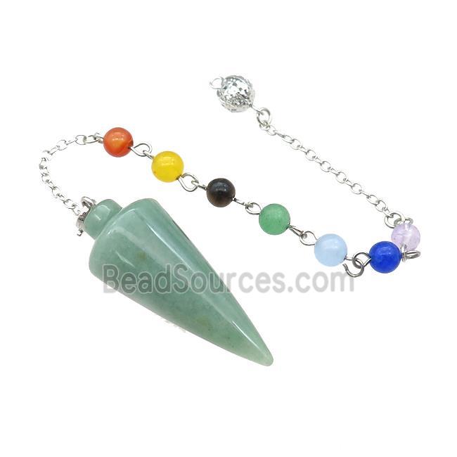 Natural Green Aventurine Pendulum Pendant With Gemstone Chakra Chain Platinum Plated