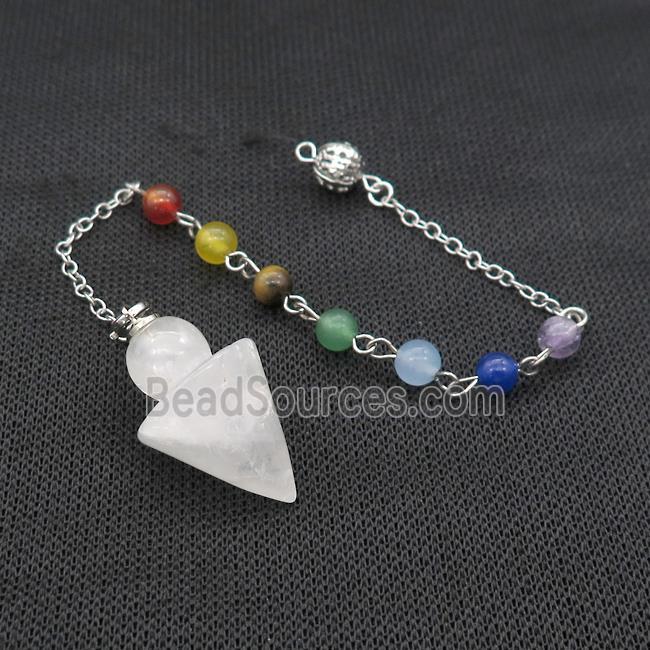 Natural Clear Quartz Pendulum Pendant With Gemstone Chakra Chain Platinum Plated