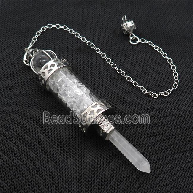 Clear Quartz Chips Pendulum Pendant Crystal With Copper Chain Platinum Plated