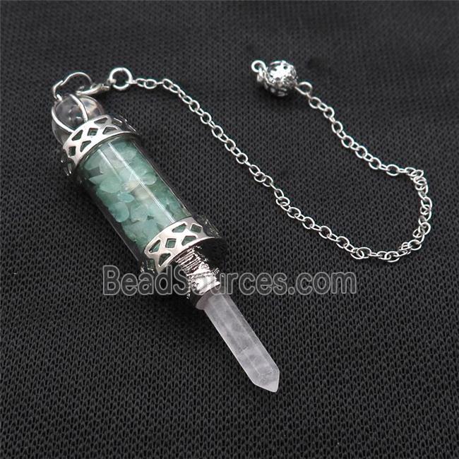 Green Aventurine Chips Pendulum Pendant Crystal With Copper Chain Platinum Plated