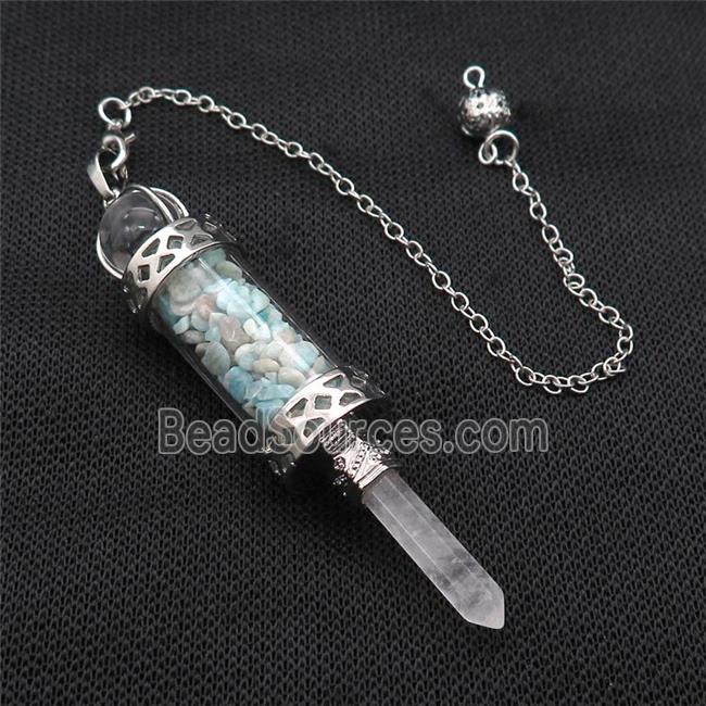 Amazonite Chips Pendulum Pendant Crystal With Copper Chain Platinum Plated