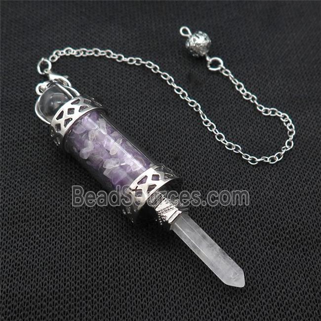 Purple Amethyst Chips Pendulum Pendant Crystal With Copper Chain Platinum Plated