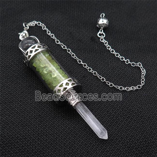 Peridot Chips Pendulum Pendant Crystal With Copper Chain Platinum Plated