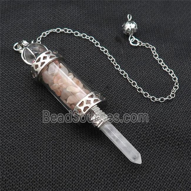 Pink Aventurine Chips Pendulum Pendant Crystal With Copper Chain Platinum Plated