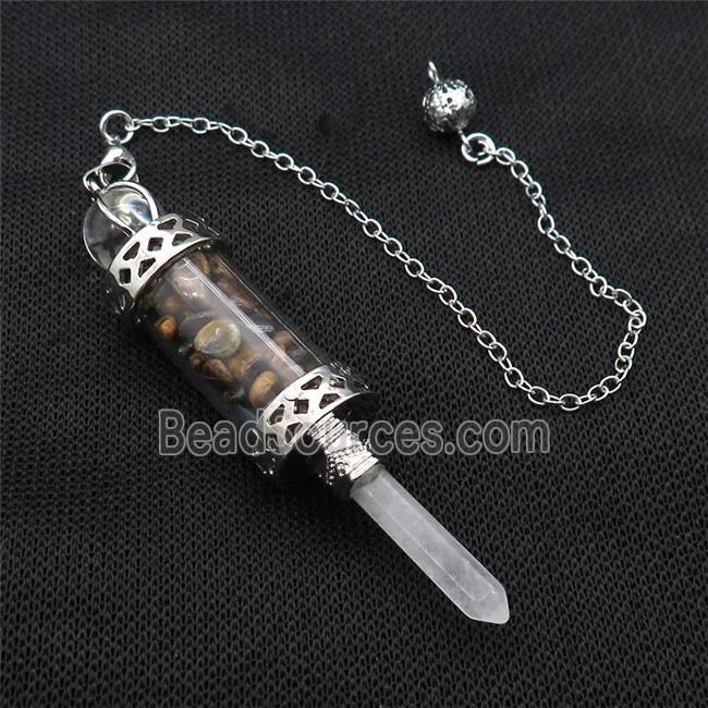 Tiger Eye Stone Chips Pendulum Pendant Crystal With Copper Chain Platinum Plated