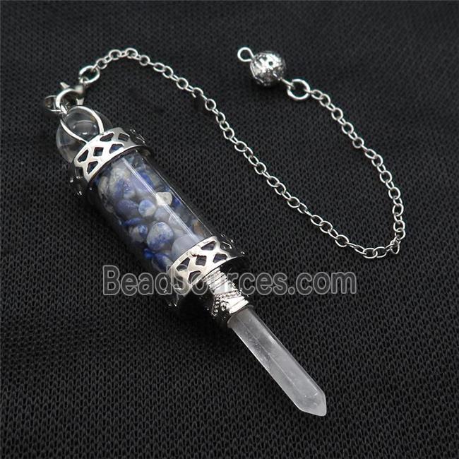 Blue Lapis Lazuli Chips Pendulum Pendant Crystal With Copper Chain Platinum Plated