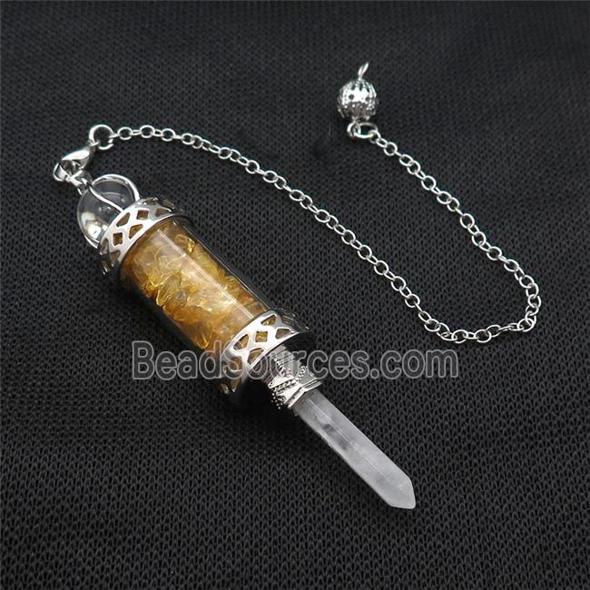 Yellow Citrine Chips Pendulum Pendant Crystal With Copper Chain Platinum Plated