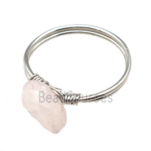 Copper Rings With Rose Quartz Wire Wrapped Platinum Plated