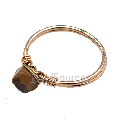 Copper Rings With Tiger Eye Stone Wire Wrapped Rose Gold