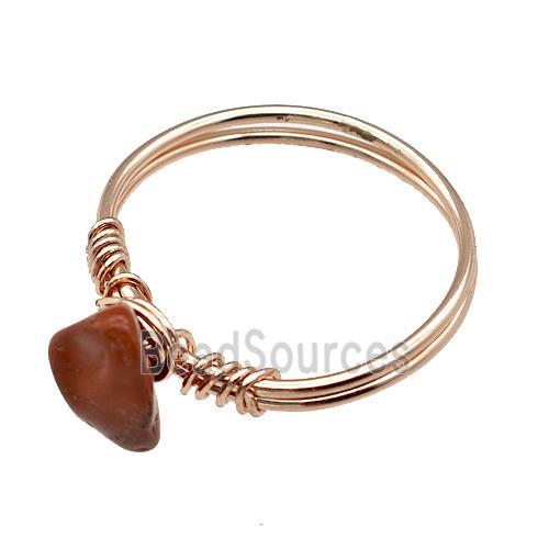 Copper Rings With Red Jasper Wire Wrapped Rose Gold