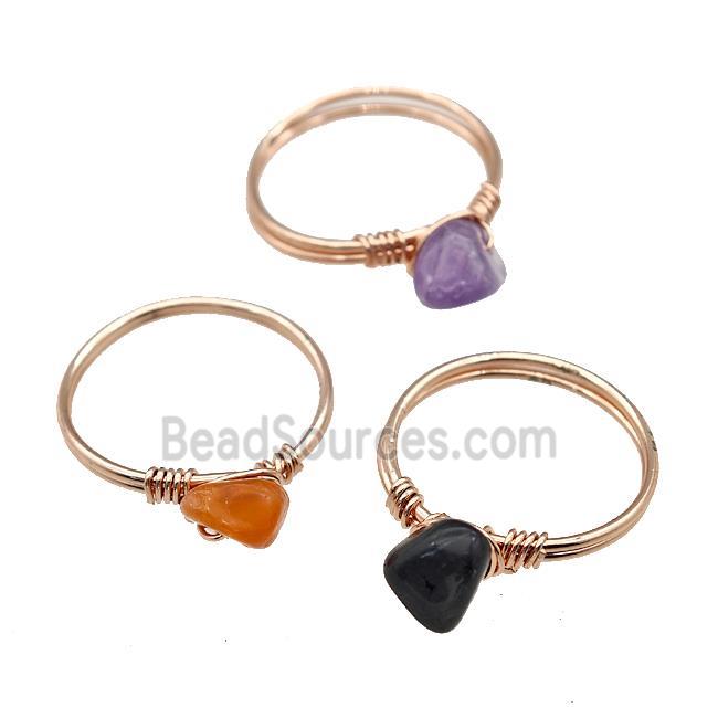 Copper Rings With Gemstone Wire Wrapped Rose Gold Mixed