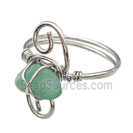 Copper Rings With Green Aventurine Wire Wrapped Platinum Plated