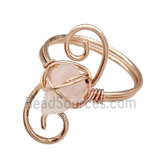 Copper Rings With Rose Quartz Wire Wrapped Rose Gold