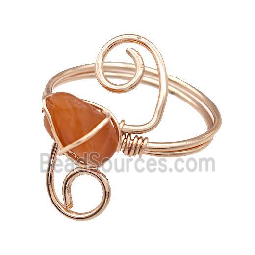 Copper Rings With Red Carnelian Wire Wrapped Rose Gold