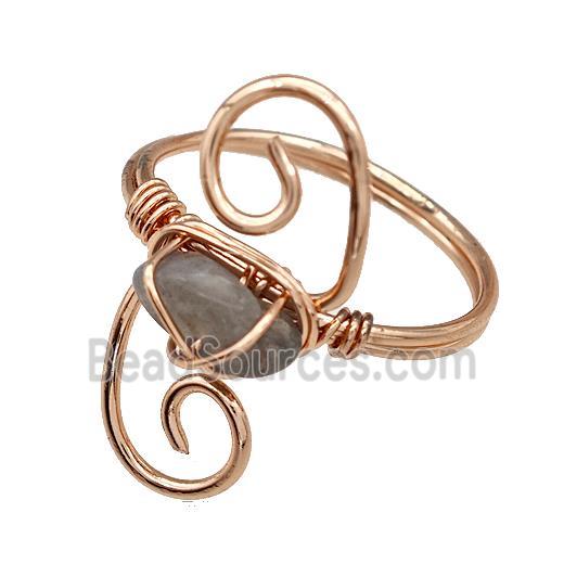 Copper Rings With Labradorite Wire Wrapped Rose Gold