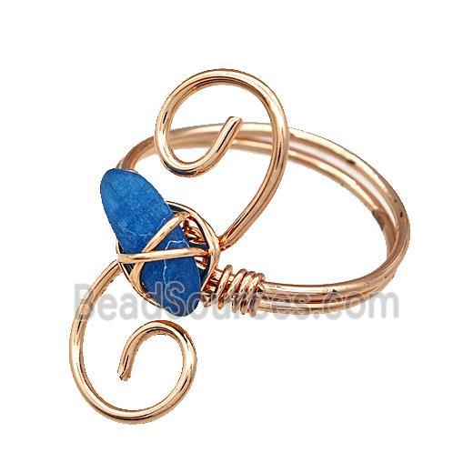 Copper Rings With Blue Apatite Wire Wrapped Rose Gold