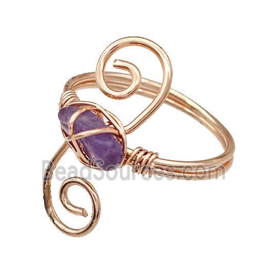 Copper Rings With Amethyst Wire Wrapped Rose Gold