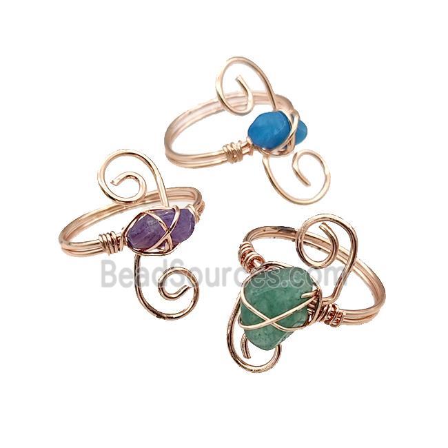 Copper Rings With Gemstone Wire Wrapped Rose Gold Mixed