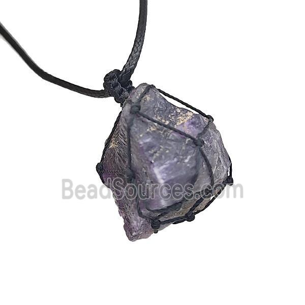 Natural Purple Amethyst Necklaces Waxed Fabric Adjustable Wire Wrapped