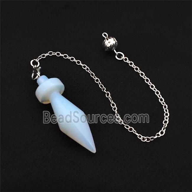 White Opalite Dowsing Pendulum Pendant With Chain Platinum Plated