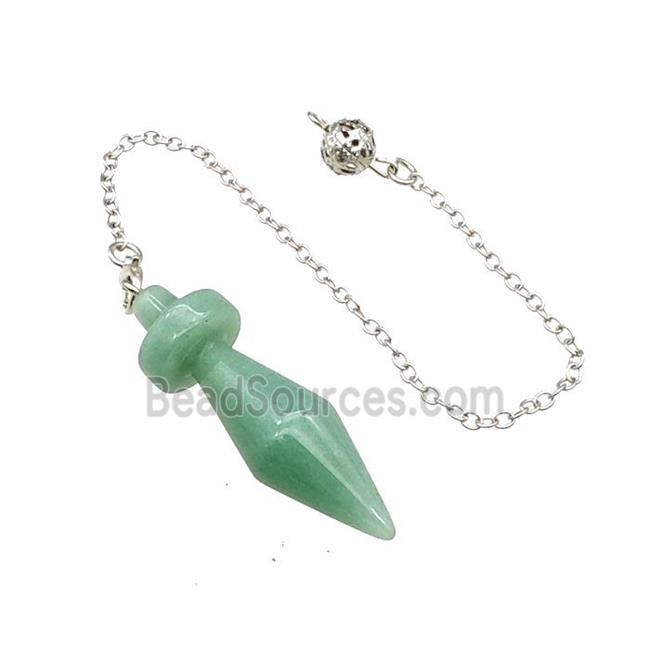 Green Aventurine Dowsing Pendulum Pendant With Chain Platinum Plated