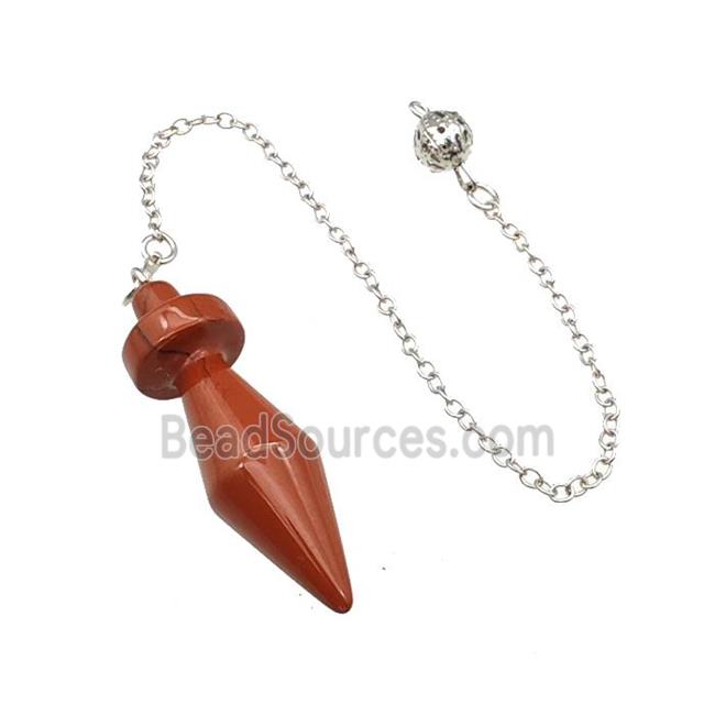 Natural Red Jasper Dowsing Pendulum Pendant With Chain Platinum Plated