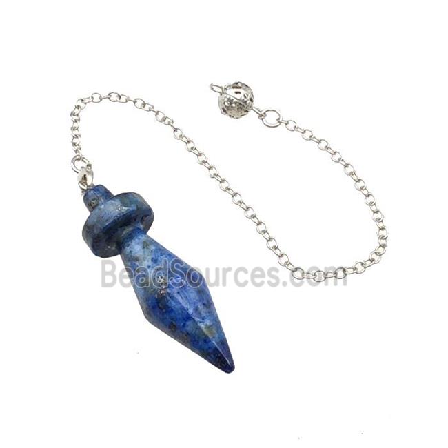 Natural Blue Lapis Lazuli Dowsing Pendulum Pendant With Chain Platinum Plated