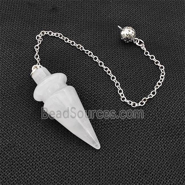 Natural Clear Quartz Dowsing Pendulum Pendant With Chain Platinum Plated