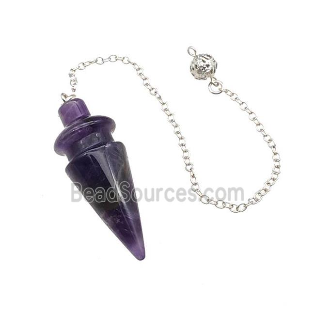 Natural Purple Amethyst Dowsing Pendulum Pendant With Chain Platinum Plated