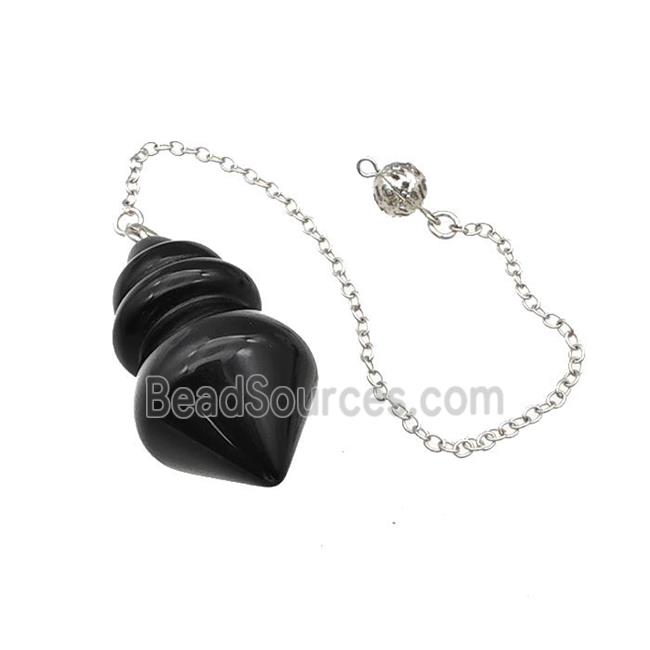 Natural Black Obsidian Dowsing Pendulum Pendant With Chain Platinum Plated