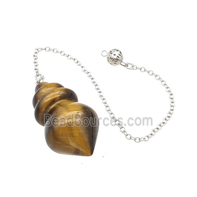 Natural Tiger Eye Stone Dowsing Pendulum Pendant With Chain Platinum Plated